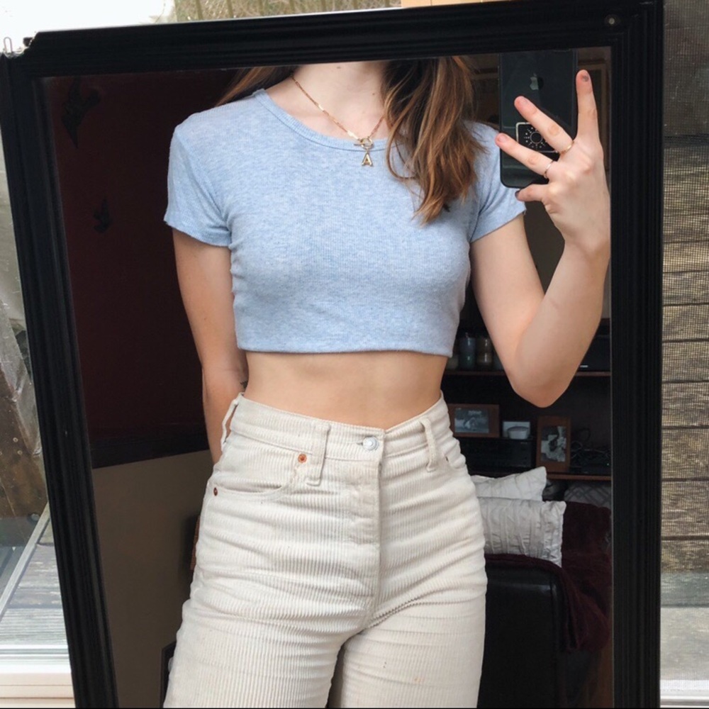 BRANDY MELVILLE Ribbed Baby Blue Tee